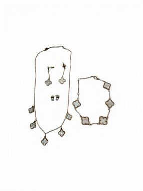 Stainless Steel Four Leaf Clover Bracelet, Necklace & Earrings Adjustable